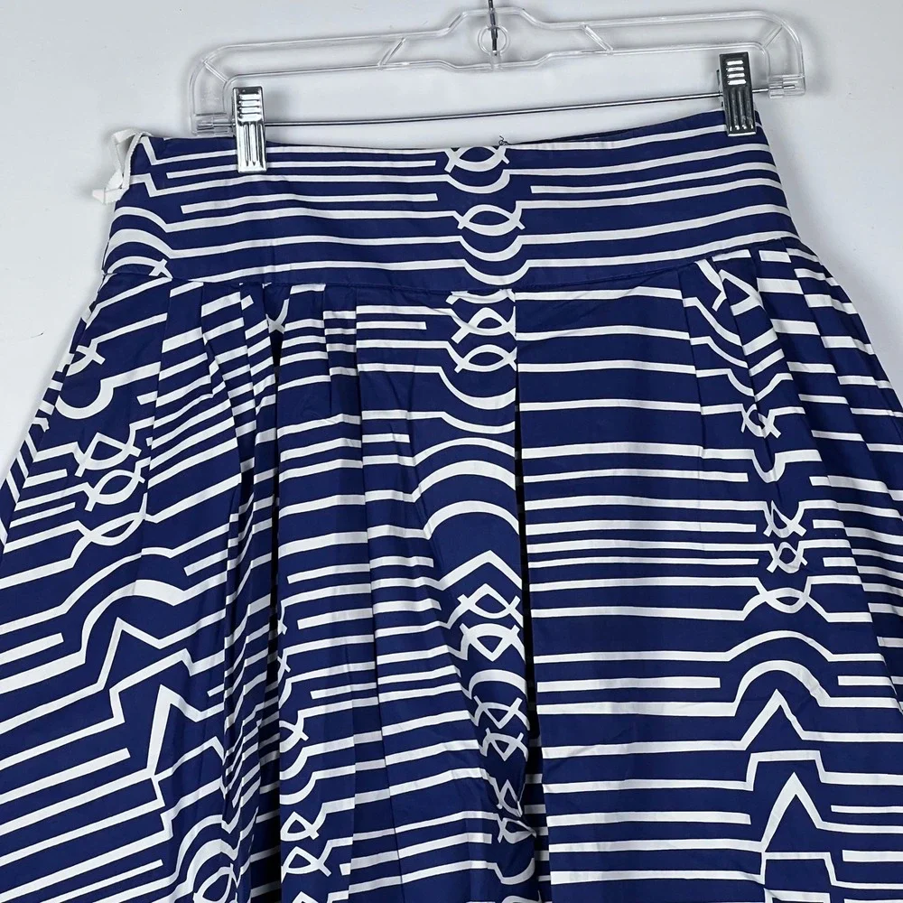 Maeve Anthropologie Skirt Navy Blue White Striped Pleated A-Line Skirt 12 - Picture 8 of 8